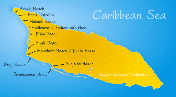 West - North map of Aruba