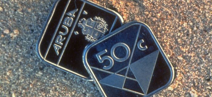 Aruba's famous square shaped 50 cent coin
