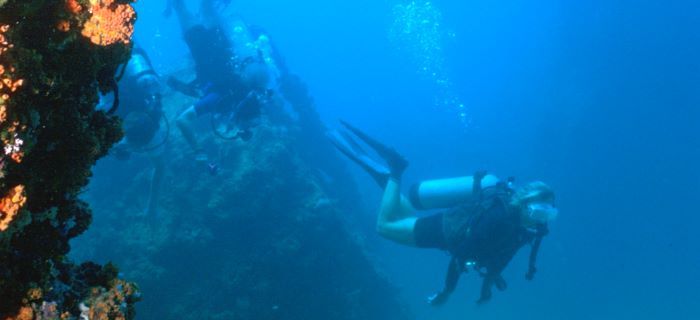 Divers near a famous wreck